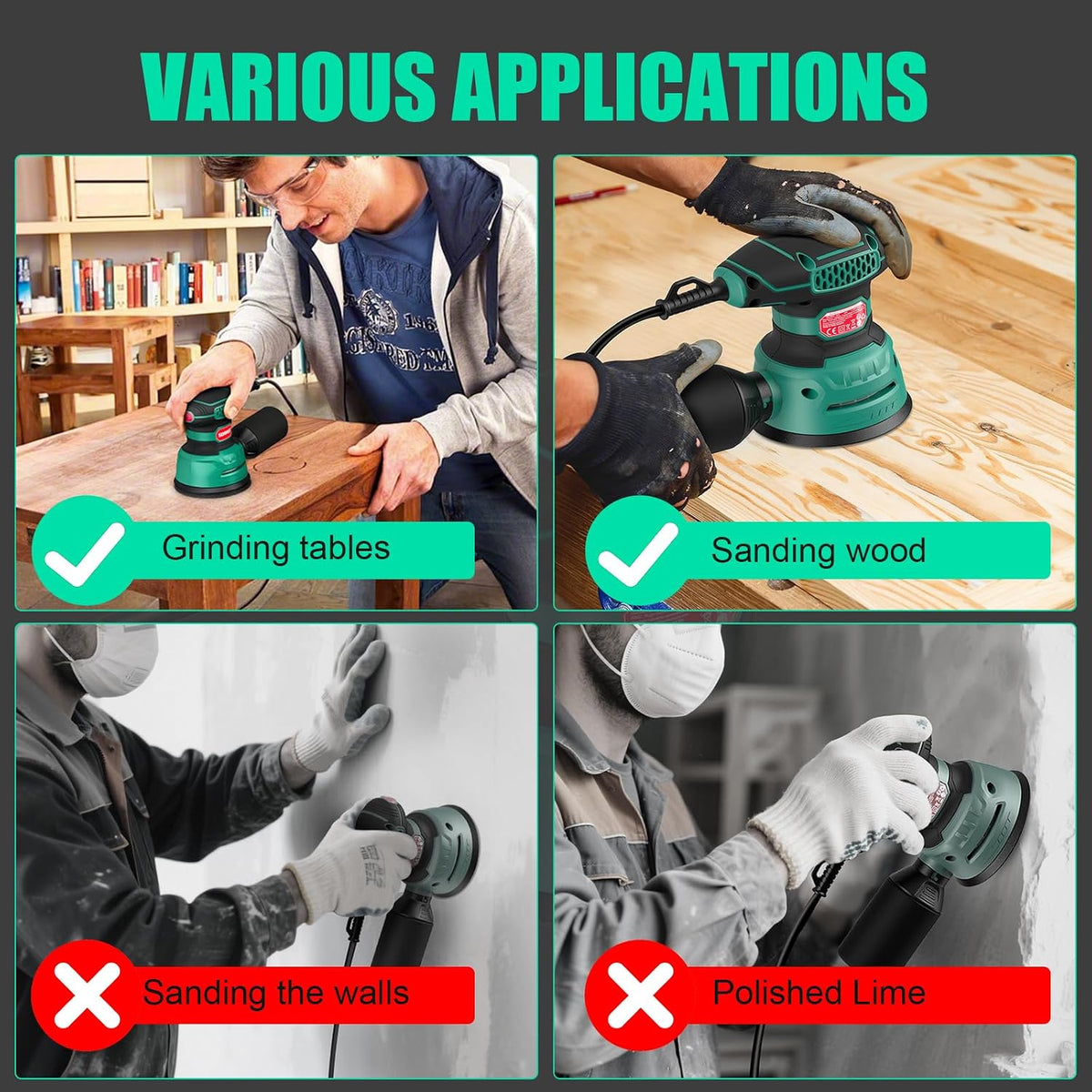 SORAKO 350W Random Orbital Sander, 125mm Electric Sander with 6 Variable Speeds, Dust Collection & 16 Sanding Discs for Wood, Furniture & DIY