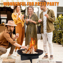 HYCHIKA 60cm Outdoor Fire Pit Bowl, Round Iron Garden Fire Bowl with Carry Handles for Patio, Garden & Camping, Suitable for Wood, Charcoal & Briquettes