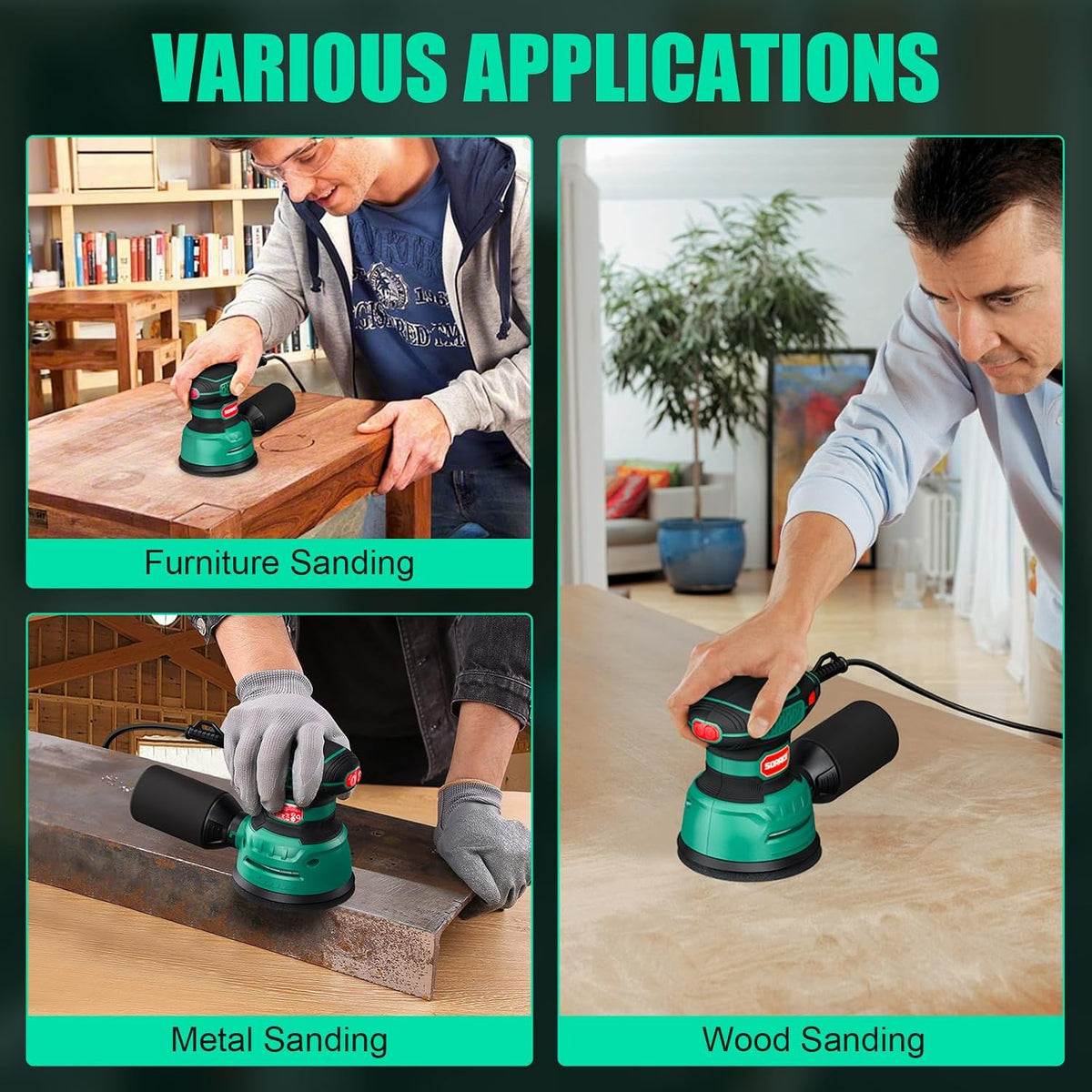SORAKO 350W Random Orbital Sander, 125mm Electric Sander with 6 Variable Speeds, Dust Collection & 16 Sanding Discs for Wood, Furniture & DIY