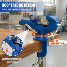 HYCHIKA 80mm Bench Vice, 360° Swivel Mini Table Vice with Rubber Jaw Pads, Portable Workbench Clamp for Woodworking, Drilling, Sanding, Grinding & DIY