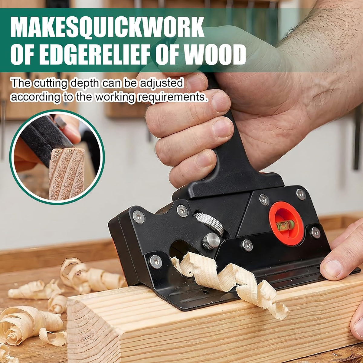 HYCHIKA 45° Chamfer Plane for Woodworking, Adjustable Edge Planer with 4 Cutter Heads, Dual Bubble Levels & Ergonomic Handle for Trimming and Corner Chamfering