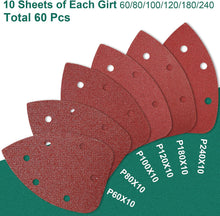 HYCHIKA 60PCS Mouse Sander Pads, 140 × 90mm 6-Hole Hook & Loop Sanding Sheets, 60/80/100/120/180/240 Grit, for HYCHIKA 200W Mouse Sander FL118A